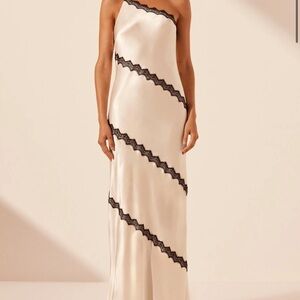 Shona Joy Cream One Shoulder Dress with Black Lace